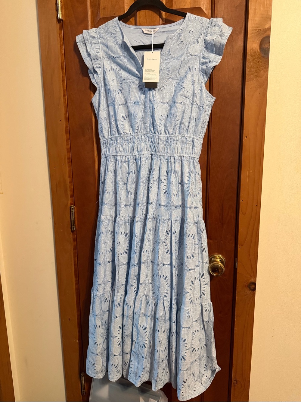 Light Blue Lace Cotton Midi Dress